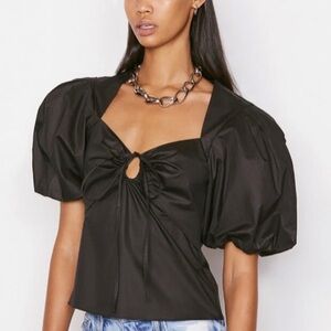 FRAME Puff Sleeve Keyhole Black Top